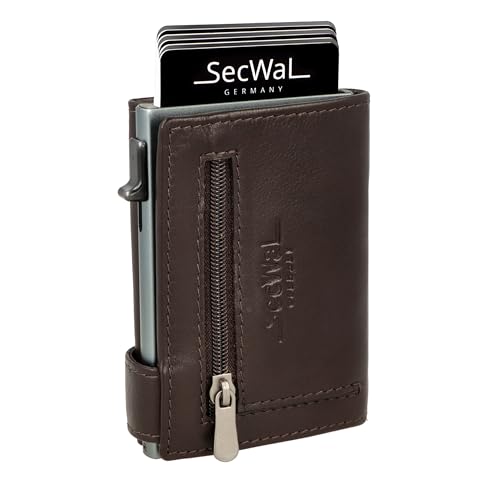 SecWal Kartenetui mit Münzfach Reißverschluss - Made in Germany - Echtleder Geldbörse inkl. E-Book für Damen und Herren - RFID Schutz Portemonnaie Leder - Geldbeutel klein (Braun) von SecWal