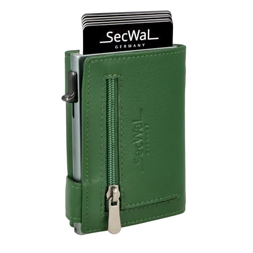SecWal Kartenetui mit Münzfach Reißverschluss - Made in Germany - Echtleder Geldbörse inkl. E-Book für Damen und Herren - RFID Schutz Portemonnaie Leder - Geldbeutel klein (Grün) von SecWal