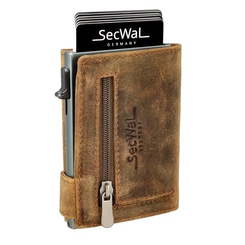 SecWal Kartenetui mit Münzfach Reißverschluss - Made in Germany - Echtleder Geldbörse inkl. E-Book für Damen und Herren - RFID Schutz Portemonnaie Leder - Geldbeutel klein (Hunter Braun) von SecWal