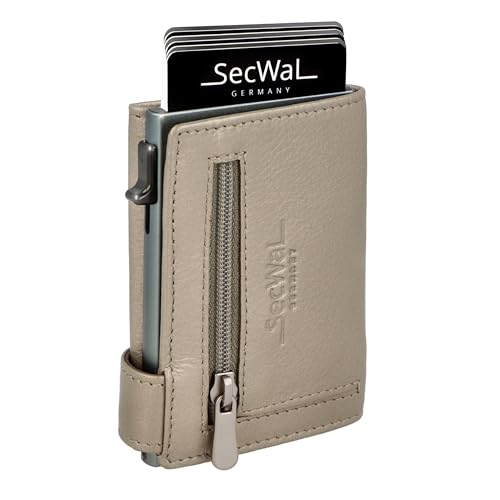 SecWal Kartenetui mit Münzfach Reißverschluss - Made in Germany - Echtleder Geldbörse inkl. E-Book für Damen und Herren - RFID Schutz Portemonnaie Leder - Geldbeutel klein (Metallic Grau) von SecWal
