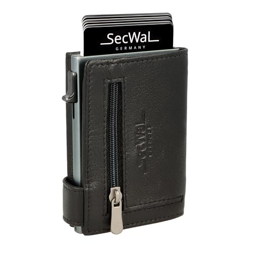 SecWal Kartenetui mit Münzfach Reißverschluss - Made in Germany - Echtleder Geldbörse inkl. E-Book für Damen und Herren - RFID Schutz Portemonnaie Leder - Geldbeutel klein (Schwarz) von SecWal