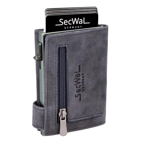 SecWal Kartenetui mit Münzfach Reißverschluss - Made in Germany - Echtleder Geldbörse inkl. E-Book für Damen und Herren - RFID Schutz Portemonnaie Leder - Geldbeutel klein (Hunter Blau) von SecWal