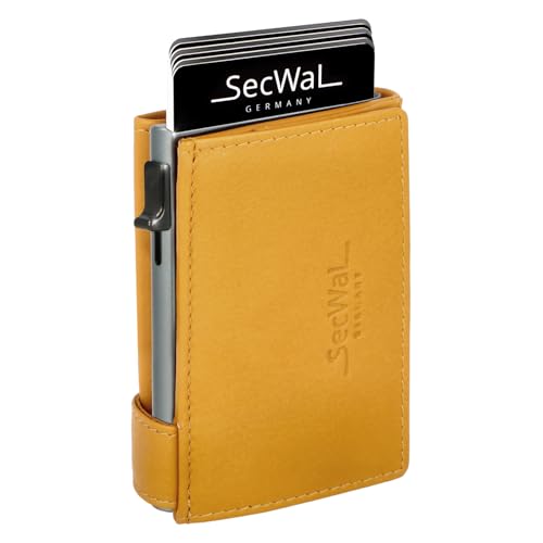 SecWal Kartenetui mit XXL Münzfach Druckknopf inkl. Geschenkbox - Made in Germany - Geldbörse inkl. Ebook für Damen und Herren - RFID Schutz Geldbeutel mit Wiener Schachtel (Gelb) von SecWal