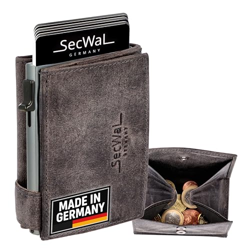 SecWal Kartenetui mit XXL Münzfach Druckknopf inkl. Geschenkbox - Made in Germany - Geldbörse inkl. Ebook für Damen und Herren - RFID Schutz Geldbeutel mit Wiener Schachtel (Hunter Grau) von SecWal