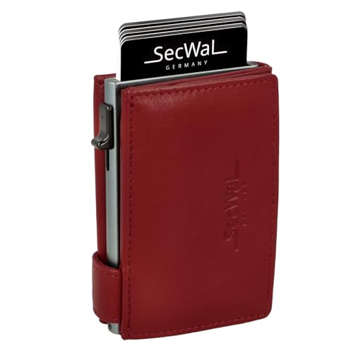 SecWal Kartenetui mit XXL Münzfach Druckknopf inkl. Geschenkbox - Made in Germany - Geldbörse inkl. Ebook für Damen und Herren - RFID Schutz Geldbeutel mit Wiener Schachtel (Rot) von SecWal