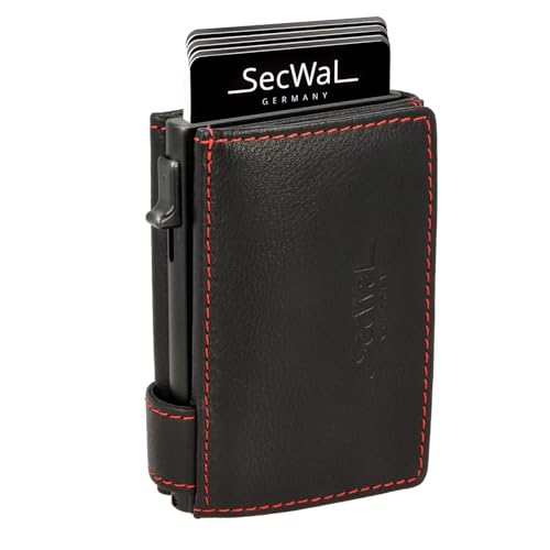 SecWal Kartenetui mit XXL Münzfach Druckknopf inkl. Geschenkbox - Made in Germany - Geldbörse inkl. Ebook für Damen und Herren - RFID Schutz Geldbeutel mit Wiener Schachtel (Schwarz-Rot) von SecWal