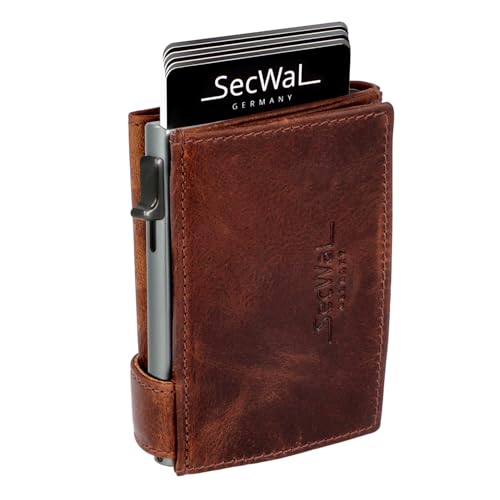 SecWal Kartenetui mit XXL Münzfach Druckknopf inkl. Geschenkbox - Made in Germany - Geldbörse inkl. Ebook für Damen und Herren - RFID Schutz Geldbeutel mit Wiener Schachtel (Bull Braun) von SecWal