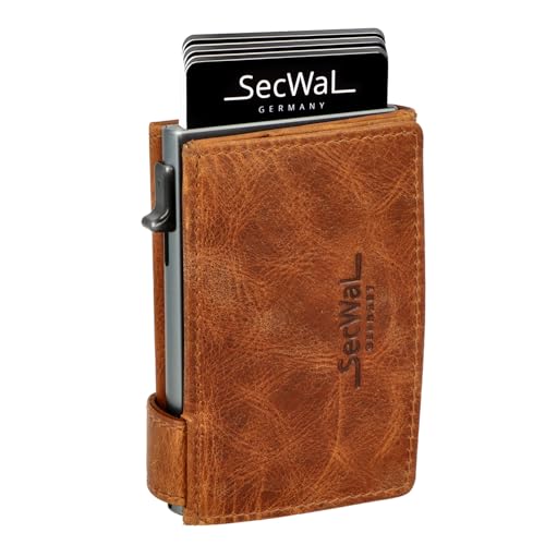 SecWal Kartenetui mit XXL Münzfach Druckknopf inkl. Geschenkbox - Made in Germany - Geldbörse inkl. Ebook für Damen und Herren - RFID Schutz Geldbeutel mit Wiener Schachtel (Dallas Cognac) von SecWal