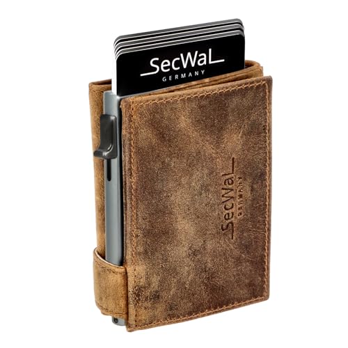 SecWal Kartenetui mit XXL Münzfach Druckknopf inkl. Geschenkbox - Made in Germany - Geldbörse inkl. Ebook für Damen und Herren - RFID Schutz Geldbeutel mit Wiener Schachtel (Hunter Braun) von SecWal