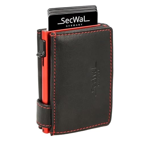 SecWal Kartenetui mit XXL Münzfach Druckknopf inkl. Geschenkbox - Made in Germany - inkl. E-Book für Damen und Herren roter Container - RFID Schutz Geldbeutel mit Wiener Schachtel (Rot-Schwarz) von SecWal