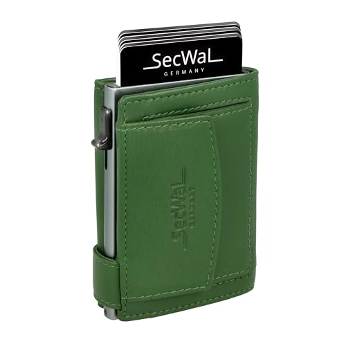 SecWal Kartenetui mit Münzfach Druckknopf inkl. Geschenkbox - Made in Germany - Echtleder Mini Geldbörse inkl. E-Book für Damen und Herren - RFID Schutz Geldbeutel klein (Grün) von SecWal