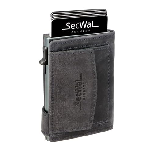 SecWal Kartenetui mit Münzfach Druckknopf inkl. Geschenkbox - Made in Germany - Echtleder Mini Geldbörse inkl. E-Book für Damen und Herren - RFID Schutz Geldbeutel klein (Hunter Blau) von SecWal