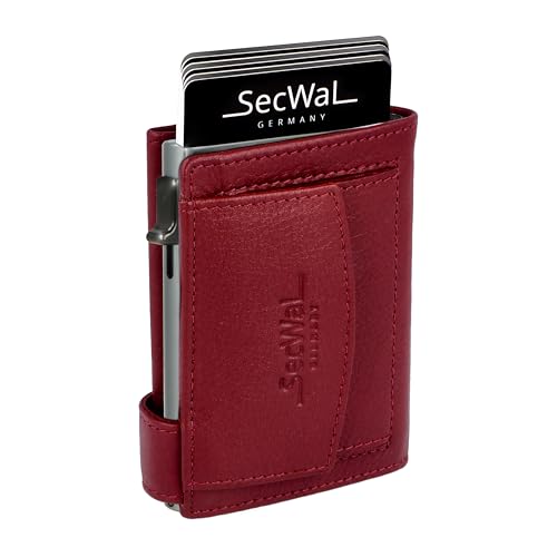 SecWal Kartenetui mit Münzfach Druckknopf inkl. Geschenkbox - Made in Germany - Echtleder Mini Geldbörse inkl. E-Book für Damen und Herren - RFID Schutz Geldbeutel klein (Rot) von SecWal