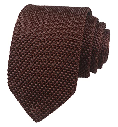 Herren Skinny Knit Tie Vintage Mixed Pattern Casual 6,1 cm Krawatte – verschiedene Designs, Cognac-Braun, Einheitsgröße von Secdtie