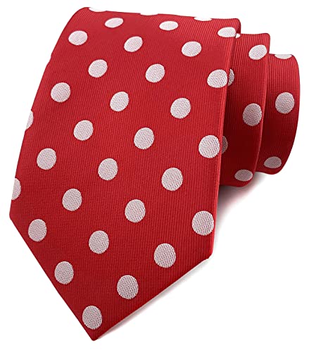 Secdtie Gepunktete Seidenkrawatte für Herren, Jacquard, gewebt, für Hochzeit, Party, Business, Rot (weiße Punkte), Einheitsgröße von Secdtie