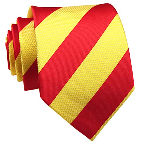 Secdtie Herren Krawatte, groß, gestreift, Jacquard-Seide, formelle Business-Krawatte, rot, gelb, Einheitsgröße von Secdtie