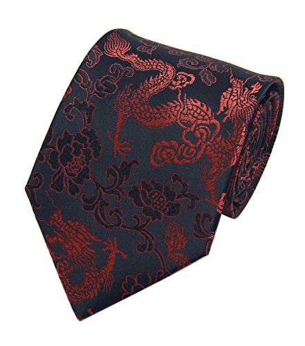 Secdtie Herren Seidenkrawatte Drache Pfingstrose Stickerei gewebt Hochzeit formelle Krawatte Geschenk, Schwarzer, roter Drache., Einheitsgröße von Secdtie