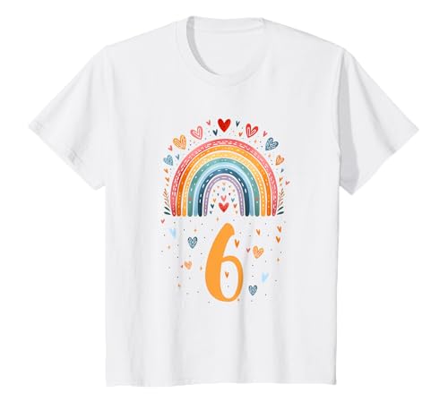 Kinder Sechster Geburtstag 6 Regenbogen bunt Blumen Mädchen 6 T-Shirt von Sechs Jahre Regenbogen 6 Geburtstag Mädchen