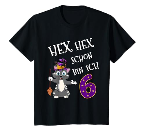Kinder Hex Hex schon bin ich 6 niedliche Katze Geburtstags Mädchen T-Shirt von Sechster Jahre Kindergeburtstag Mädchen Motiv