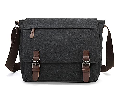 Sechunk Canvas Leder Messenger Bag Umhängetasche Crossbody 15 Zoll Laptop Tasche von Sechunk