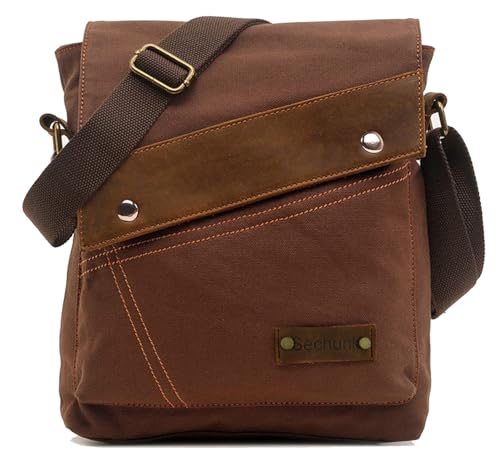 Sechunk Canvas Messenger Bags Umhängetaschen Crossbody Taschen börse Daypack für Männer Frauen, Mehrere (RotBraun) von Sechunk