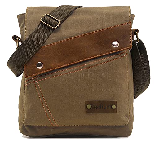 Sechunk Schultertaschen aus Segeltuch, Umhängetasche, Kuriertasche, Tagesrucksack für Damen und Herren，Armee Grün von Sechunk