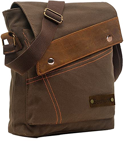 Sechunk Canvas Schultertaschen Crossbody Taschen Messenger Bags Geldbörse für Männer Frauen, Kaffee von Sechunk