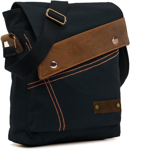 Sechunk Canvas Schultertaschen Crossbody Taschen Messenger Bags Geldbörse für Männer Frauen, Schwarz von Sechunk