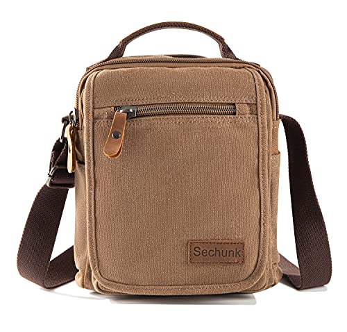 Sechunk Kleine Canvas-Messenger-Tasche für Herren und Frauen, iPad für Outdoor-Freizeit, braun (Braun) - bb_283_Brown von Sechunk