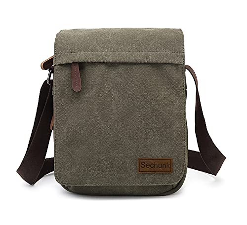Sechunk Kleine Umhängetasche aus Segeltuch im Vintage-Stil (m_Grün, Mittel) von Sechunk