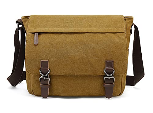 Sechunk Segeltuch Leder Herren Umhängetasche 13,3 Zoll Große Laptoptasche Vintage Canvas Messenger Bag Aktenktasche Schultertasche Bürotasche Kuriertasche Arbeitstasche von Sechunk