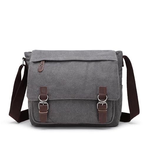 Sechunk Segeltuch Leder Herren Umhängetasche 15,6 Zoll Große Laptoptasche Vintage Canvas Messenger Bag Aktenktasche Schultertasche Bürotasche Kuriertasche Arbeitstasche von Sechunk