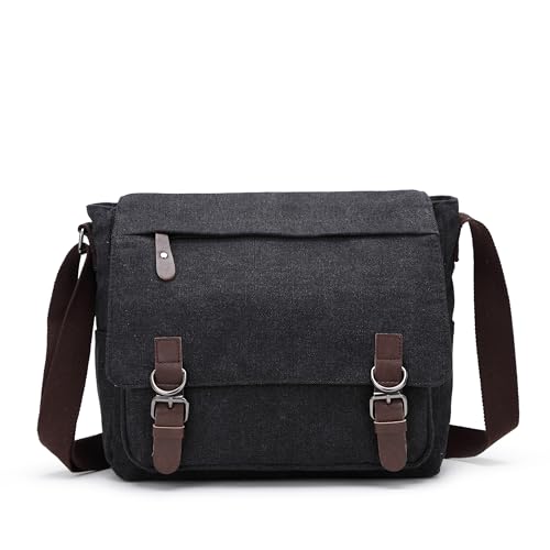 Sechunk Segeltuch Leder Herren Umhängetasche 15,6 Zoll Große Laptoptasche Vintage Canvas Messenger Bag Aktenktasche Schultertasche Bürotasche Kuriertasche Arbeitstasche von Sechunk