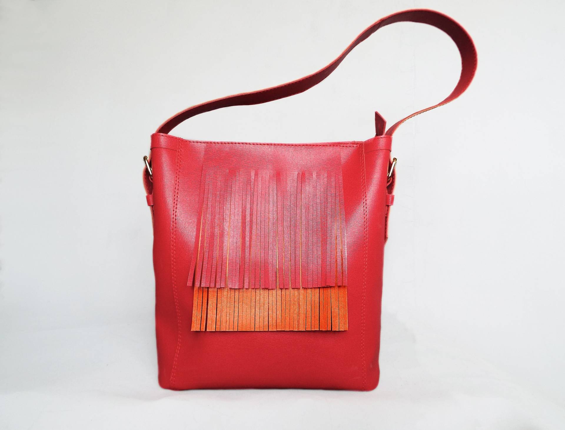 Leder-Hobo-Beutel Rot Orange. Große Echte Leder-Rand-Handtasche Zwei Farben. Frau Lässige Lederschultertasche Leder-Hobo-Beutel Rot Orange. Große Echte Leder-Rand-Handtasche Zwei Farben. Frau Lässige Lederschultertasche von Secinski