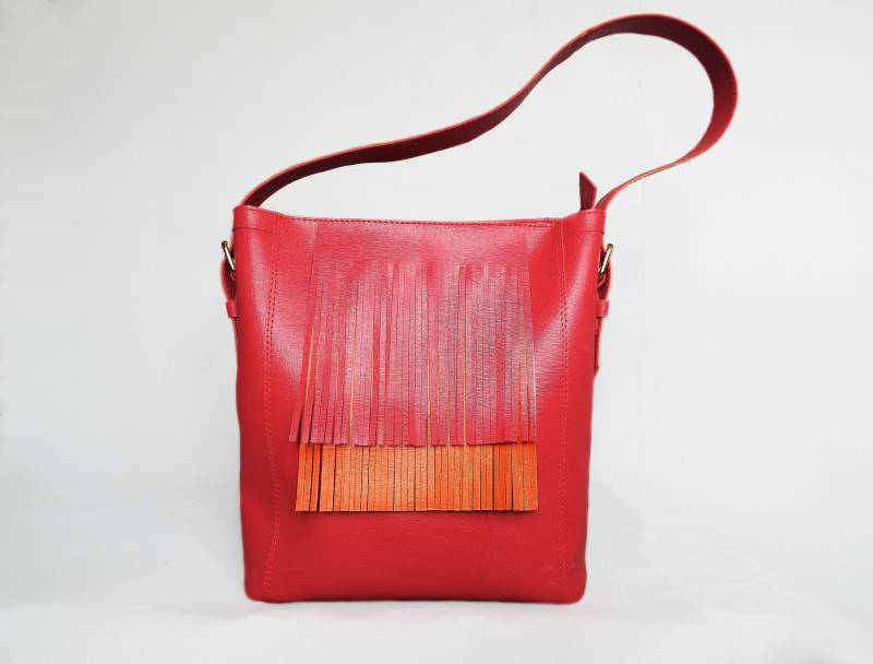 Leder-Hobo-Beutel Rot Orange. Große Echte Leder-Rand-Handtasche Zwei Farben. Frau Lässige Lederschultertasche Leder-Hobo-Beutel Rot Orange. Große Echte Leder-Rand-Handtasche Zwei Farben. Frau Lässige Lederschultertasche von Secinski