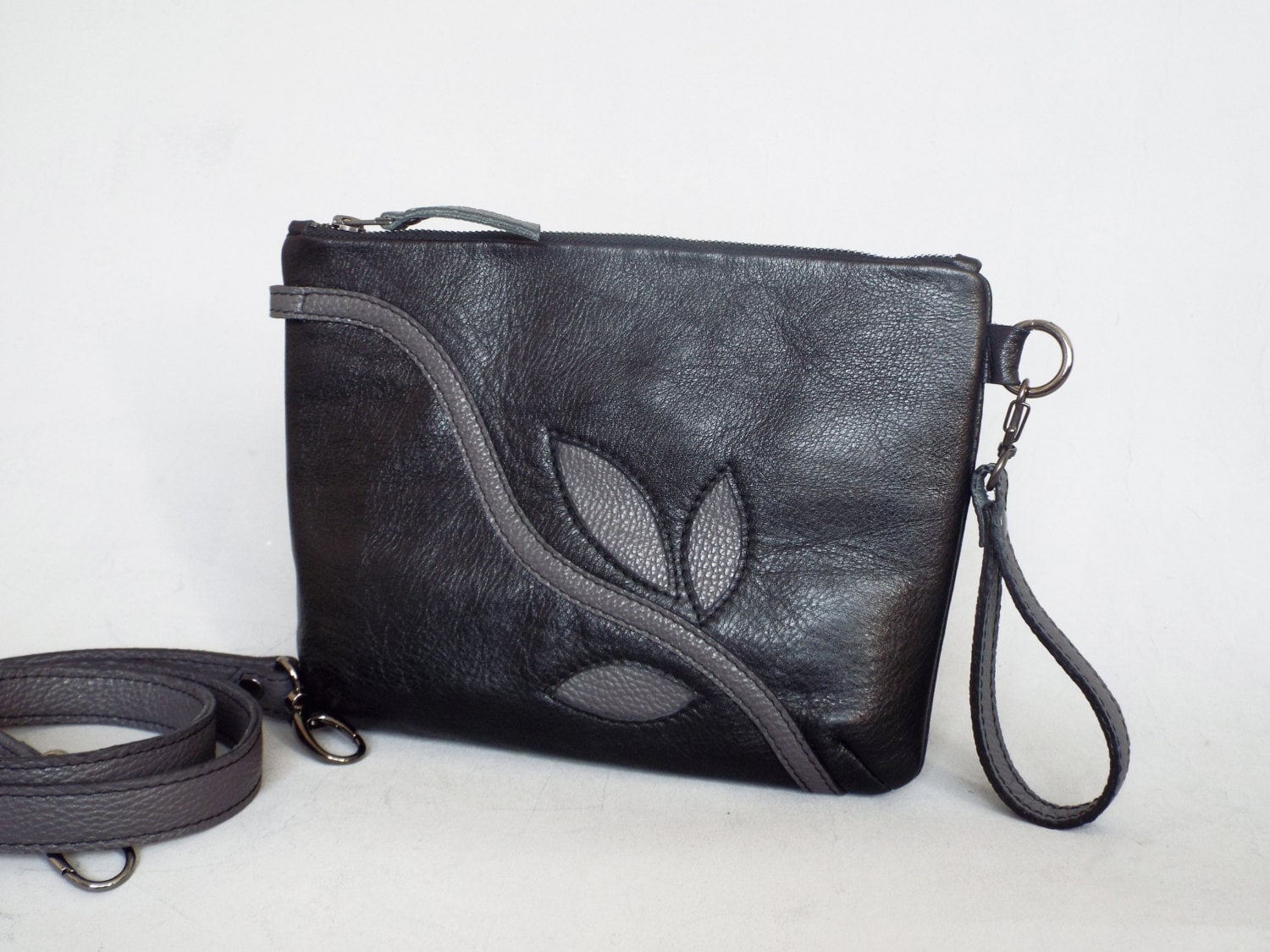 Schwarze Umhängetasche Handtasche, Leder Umhängetasche, Apllique Lederclutch Schwarze Umhängetasche Handtasche, Leder Umhängetasche, Apllique Lederclutch von Secinski