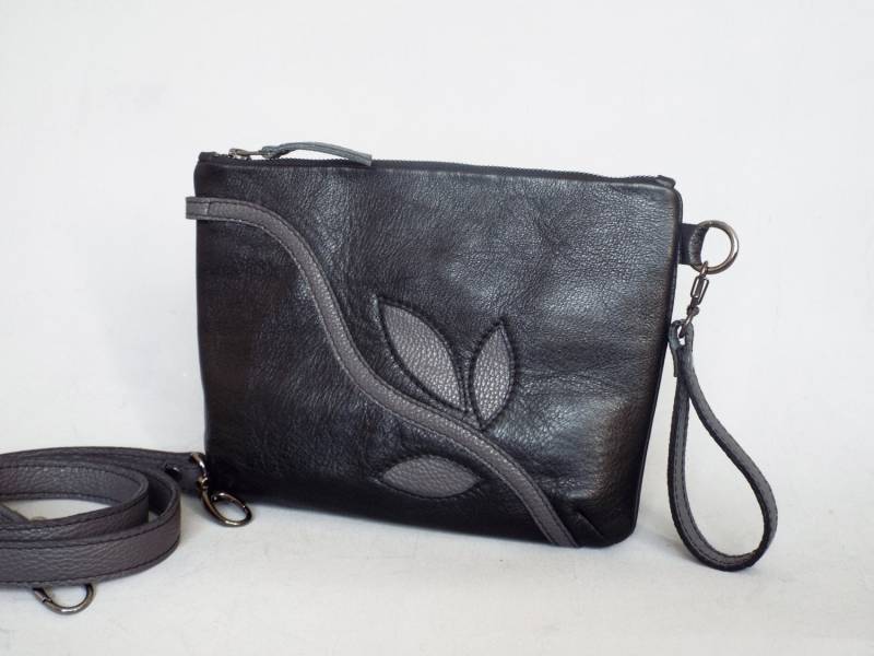 Schwarze Umhängetasche Handtasche, Leder Umhängetasche, Apllique Lederclutch Schwarze Umhängetasche Handtasche, Leder Umhängetasche, Apllique Lederclutch von Secinski