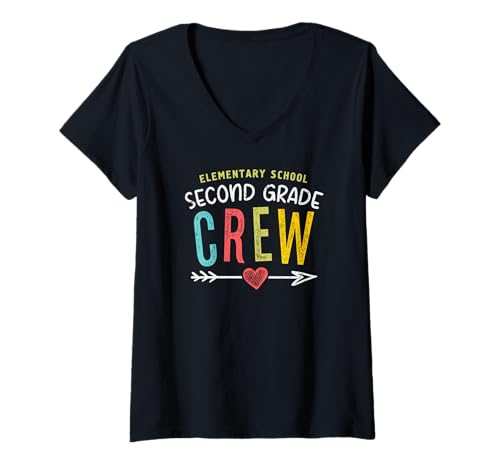 Damen Bunte zweite Klasse Lehrer Back to School Grafik T-Shirt mit V-Ausschnitt Damen Bunte zweite Klasse Lehrer Back to School Grafik T-Shirt mit V-Ausschnitt von Second Grade Learning Group