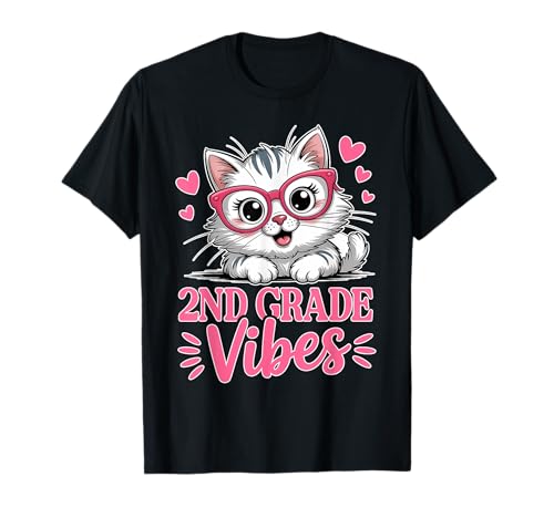 Niedliche 2. Klasse Vibes Katze Kätzchen Liebe zurück zu Schule Mädchen T-Shirt von Second Grade Vibes Cute Cat Back To School Present