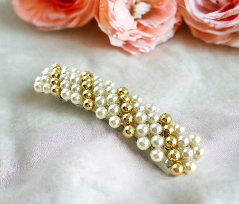 Vintage Gold Ton Und Faux Pearl Haarspange, Perle Braut Haarspange von SecondActShop