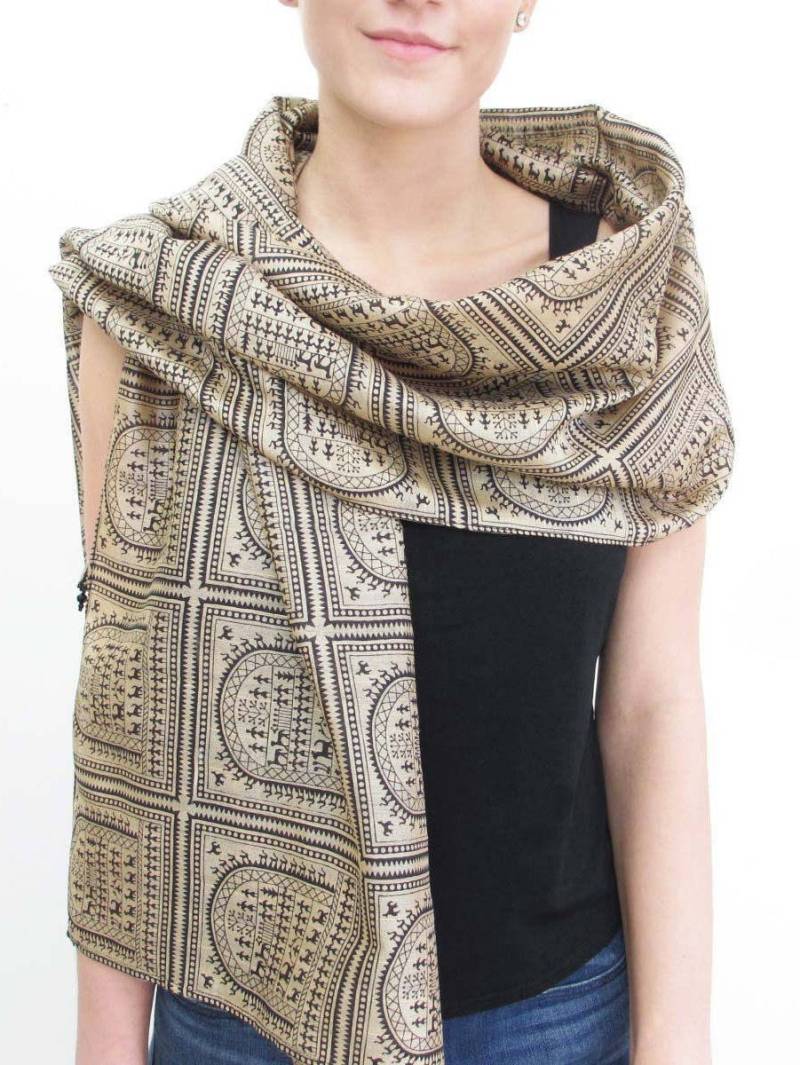 Beige Schal, Wickeln, Seidenschal, Gedruckt Abend Schal Seide Einzigartige Wickeln von SecondSkein
