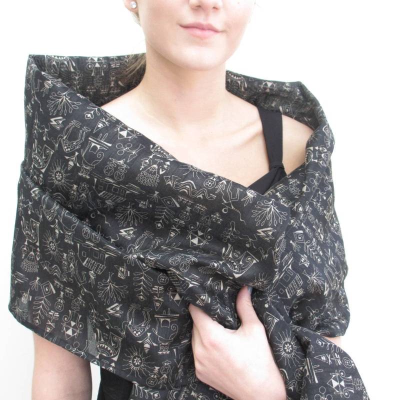 Schwarzer Schal, Schwarz Bedruckter Schwarze Seide Abendschal, Wickeln, Schwarzer Schal Einzigartig von SecondSkein