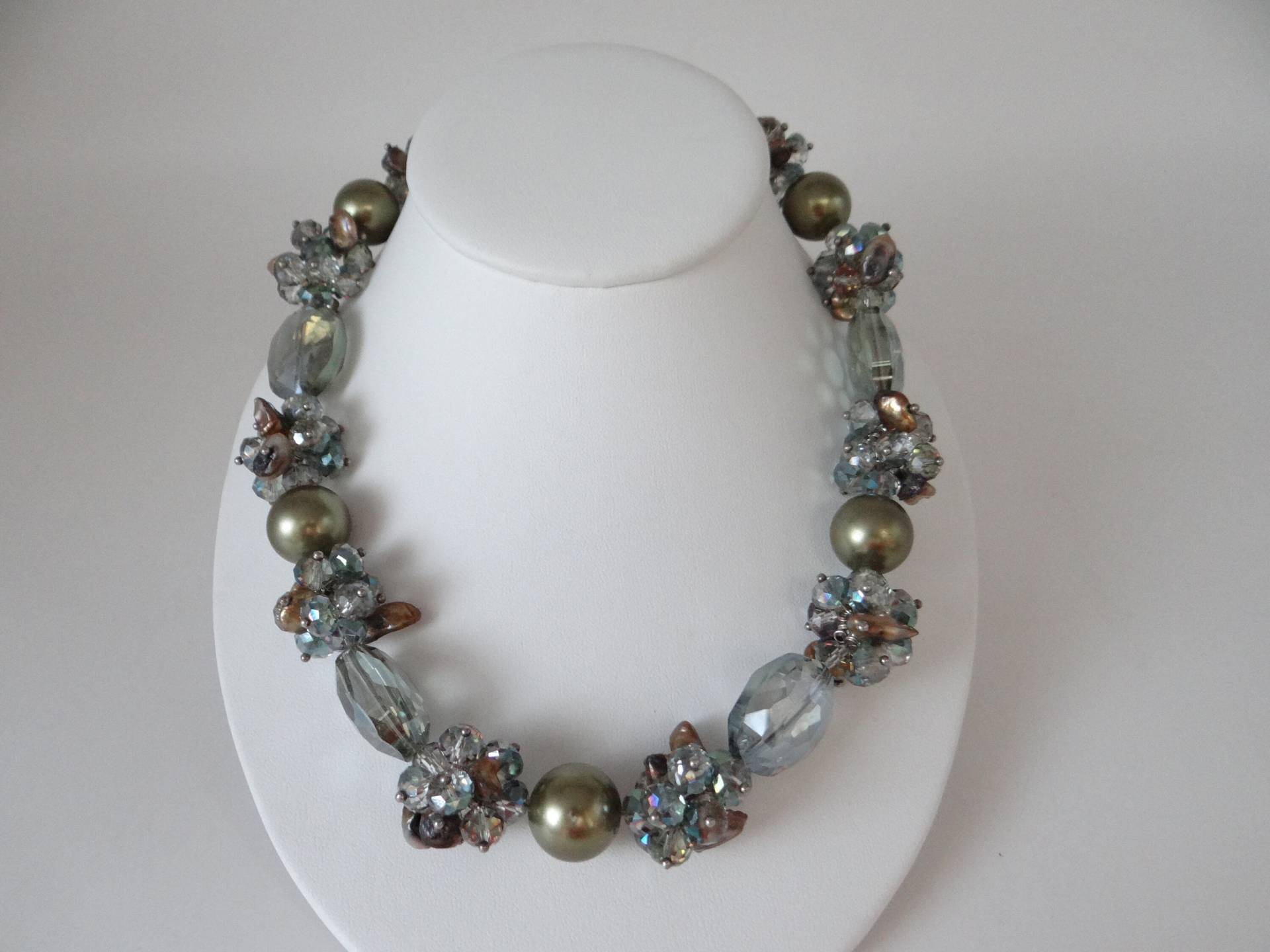 Schattierungen Von Grau Und Blau Perlen Halskette Funkelnden Vintage Verstellbare 16, 5 "Bis 19, 5" von SecondWindShop