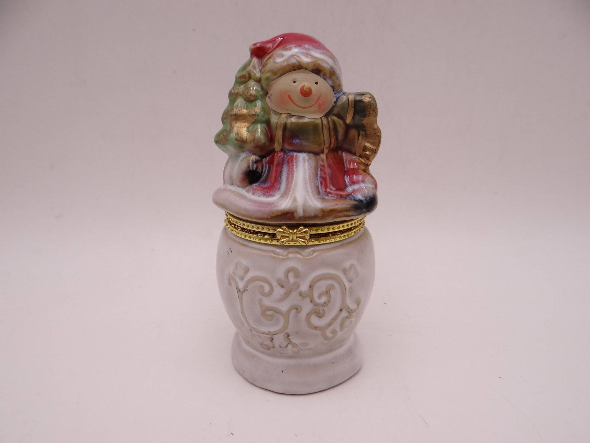 Vintage Großer Weihnachtsmann Mit Weihnachtsbaum Trinket Box Oder Pillendose Ringbox von SecondWindShop