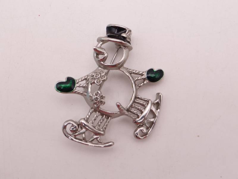 Vintage Silber "Durchschauen" Schneemann Mit Grün-Handschuhe Und Schwarze Hut - Frosty Der Wunderbare Winter Oder Weihnachten Urlaub Brosche von SecondWindShop