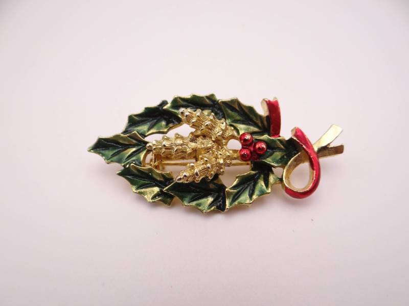 Vintage Unterzeichnet Gerry Tannenzapfen Und Holly Berry Brosche Auf Gold-Ton-Einstellung - Blatt Pine Cone Urlaub von SecondWindShop