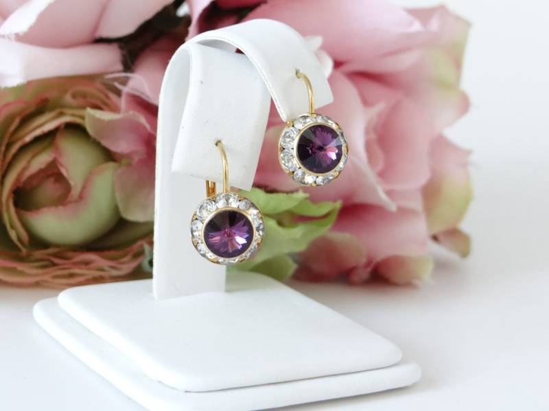 Wunderschöne Amethyst Und Strass Ohrstecker Auf Einem Gold-Ton-Einstellung - Hübsche Lila Ohrringe von SecondWindShop