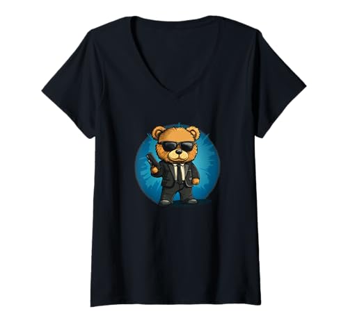 Damen Pretty Secret Teddybär Agent Outfit für Jungen und Mädchen T-Shirt mit V-Ausschnitt Damen Pretty Secret Teddybär Agent Outfit für Jungen und Mädchen T-Shirt mit V-Ausschnitt von Secret Agent Teddy Bear