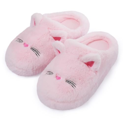Fuzzy Cat Hausschuhe für Damen, lustige Tierhausschuhe mit weichem Memory-Schaum, bequeme Plüsch-warme Slip-on-Hausschuhe, Pink, 9-10 von Secret Slippers