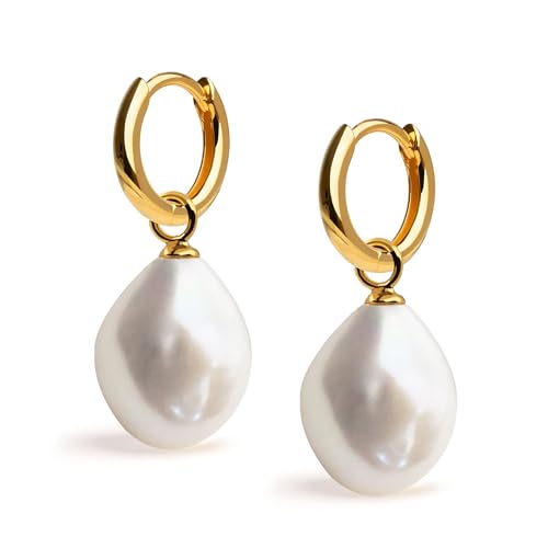 Creolen für Damen, 12 mm, mit 11-12 mm barockem Süßwasser-Zuchtperlen-Wechselanhänger für Woman Secret & You – Vermeil-Gold von Secret & You